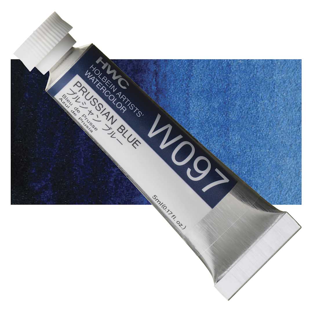 Open in modal - Holbein Artists' Watercolor - Prussian Blue, 5 ml tube and swatch