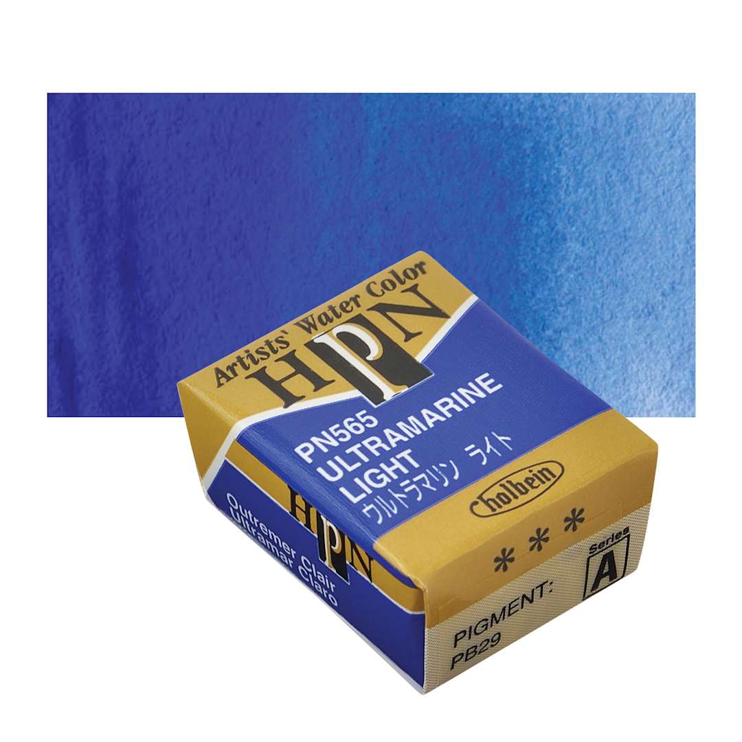 Open in modal - Holbein Artists' Watercolor Half Pan - Ultramarine Light  and swatch