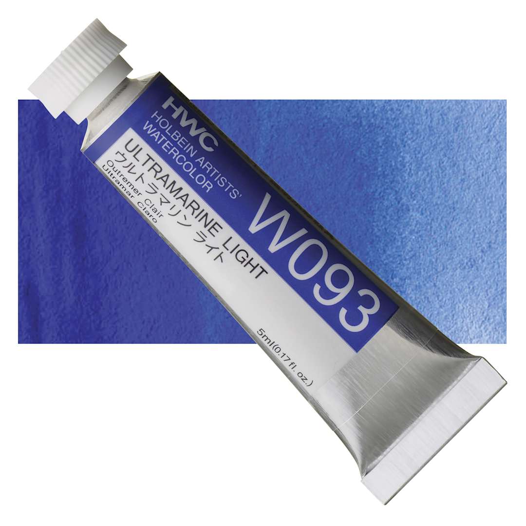 Open in modal - Holbein Artists' Watercolor - Ultramarine Light, 5 ml tube and swatch