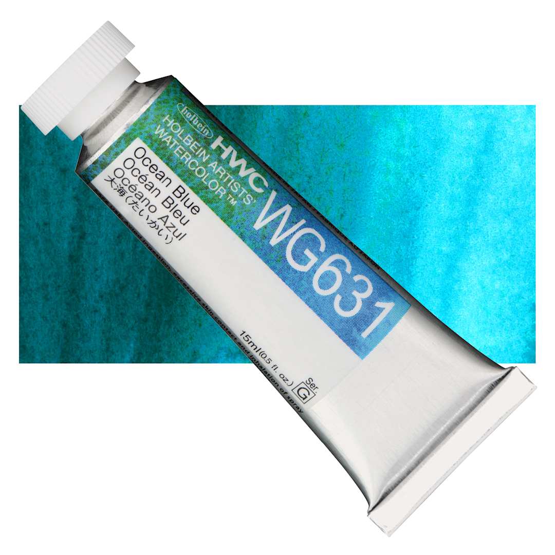 Open in modal - Holbein Artists' Watercolor - Ocean Blue, 15 ml tube and swatch