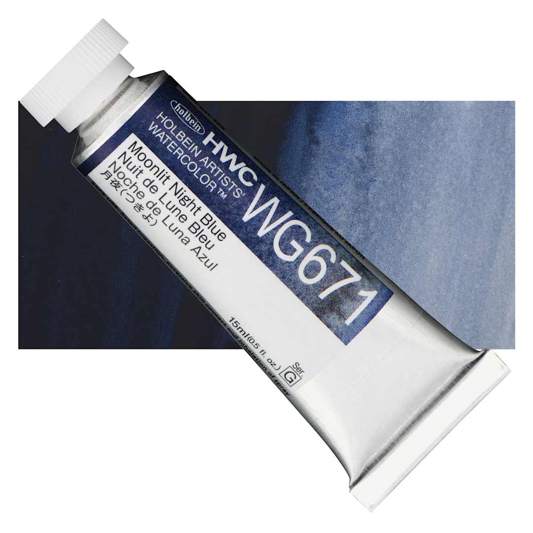 Open in modal - Holbein Artists' Watercolor - Moonlit Night Blue, 15 ml tube and swatch
