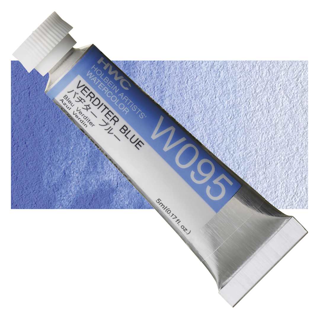 Open in modal - Holbein Artists' Watercolor - Verditer Blue, 5 ml tube and swatch