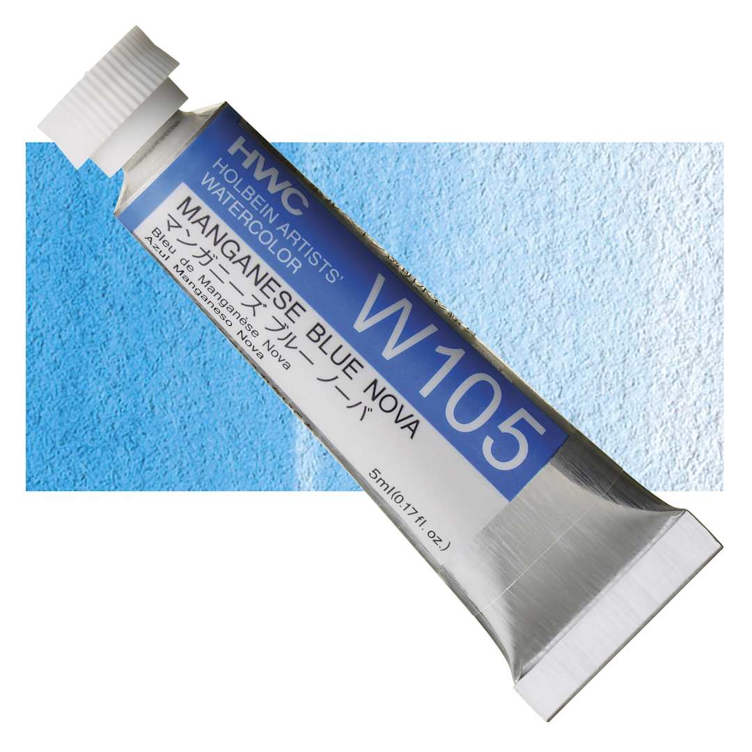 Open in modal - Holbein Artists' Watercolor - Manganese Blue Nova, 5 ml tube and swatch