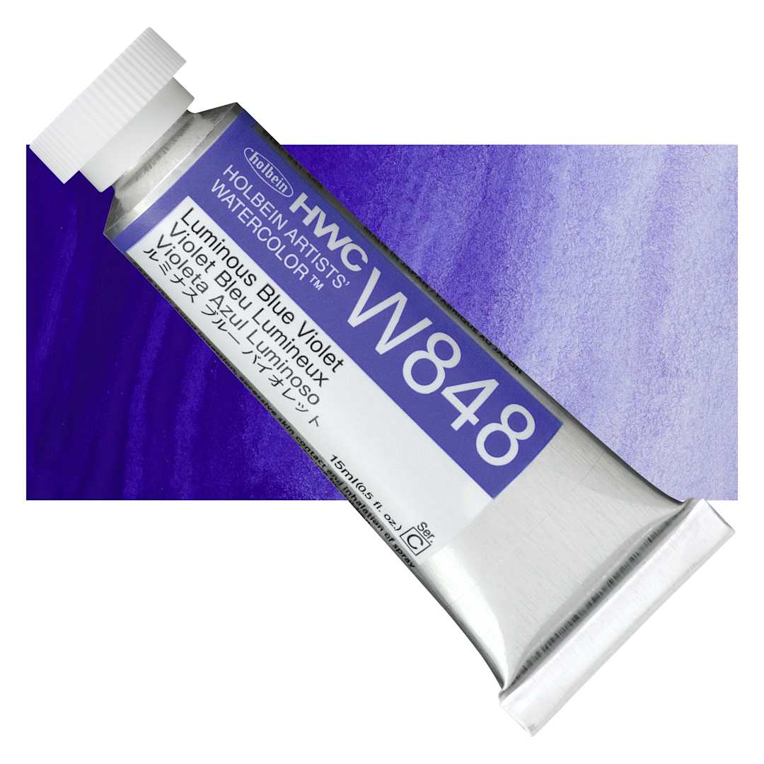 Open in modal - Holbein Artists' Watercolor - Luminous Blue Violet, 15 ml Tube and swatch