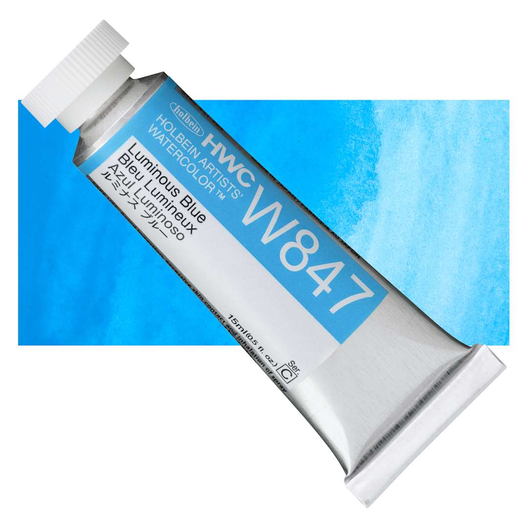 Open in modal - Holbein Artists' Watercolor - Luminous Blue, 15 ml Tube and swatch