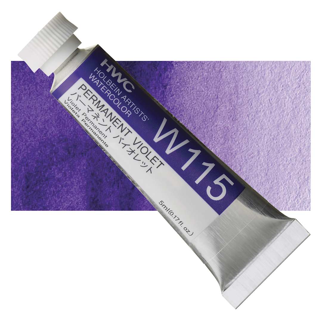 Open in modal - Holbein Artists' Watercolor - Permanent Violet, 5 ml tube and swatch