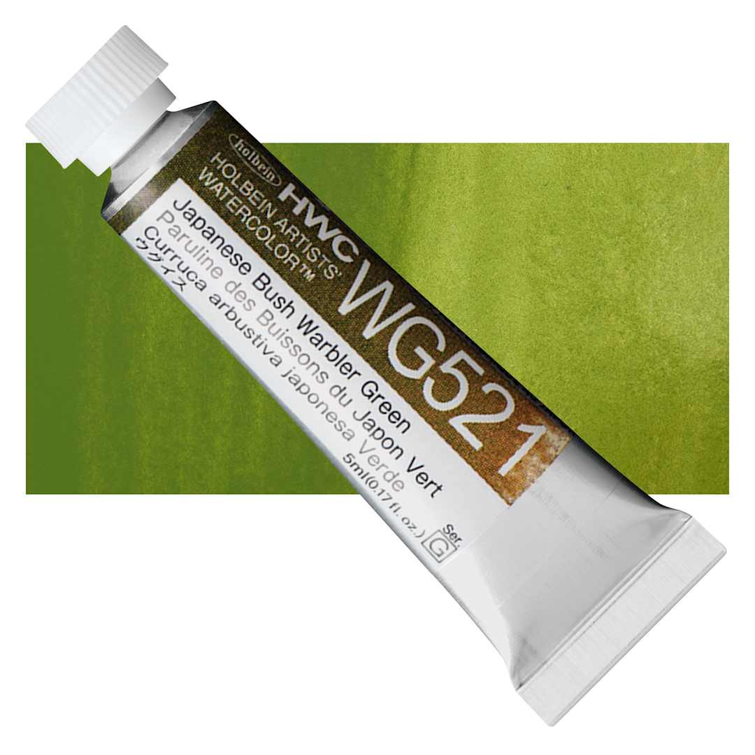 Open in modal - Holbein Artists' Watercolor - Japanese Bush Warbler Green, 15 ml tube and swatch