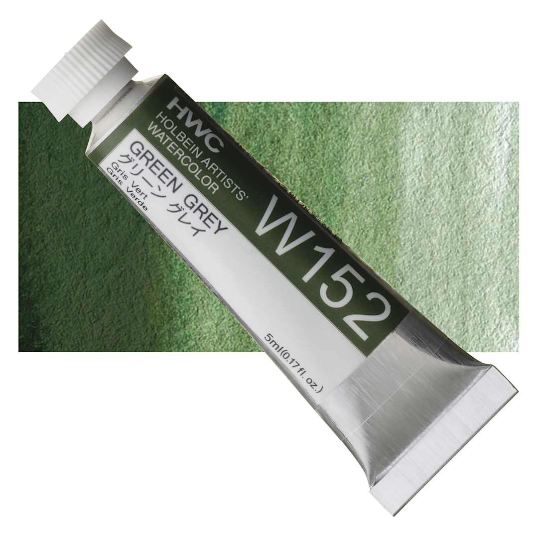 Open in modal - Holbein Artists' Watercolor - Green Grey, 5 ml tube and swatch