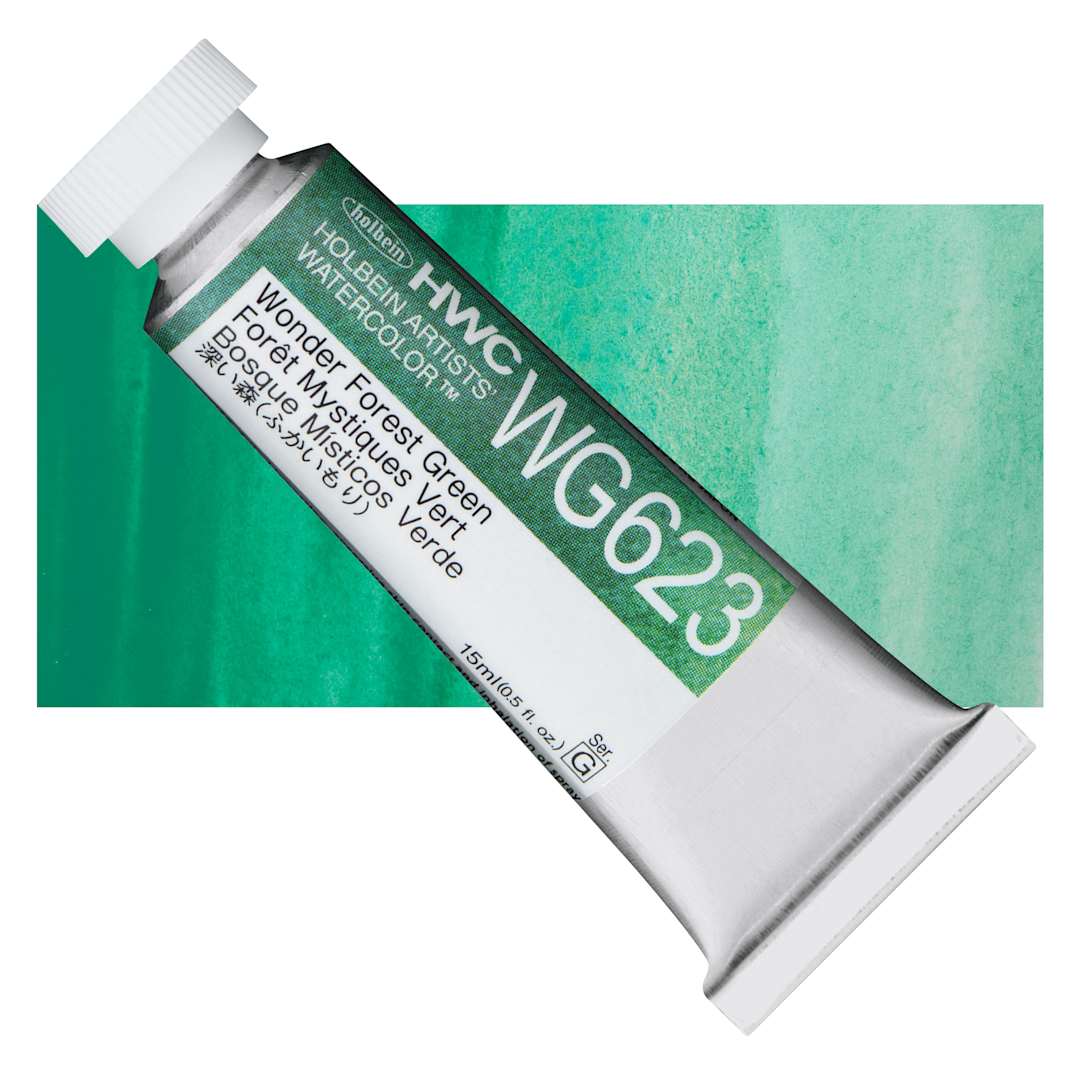 Open in modal - Holbein Artists' Watercolor - Wonder Forest Green, 15 ml tube and swatch