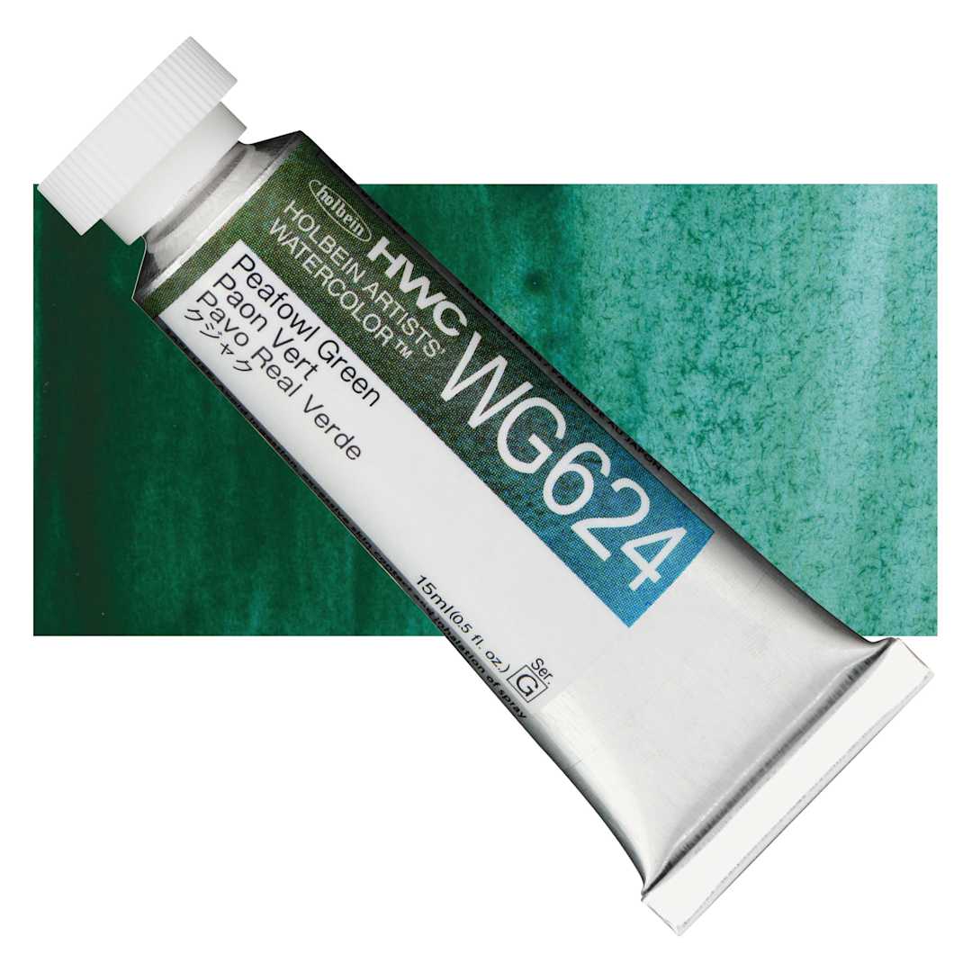 Open in modal - Holbein Artists' Watercolor - Peafowl Green, 15 ml tube and swatch
