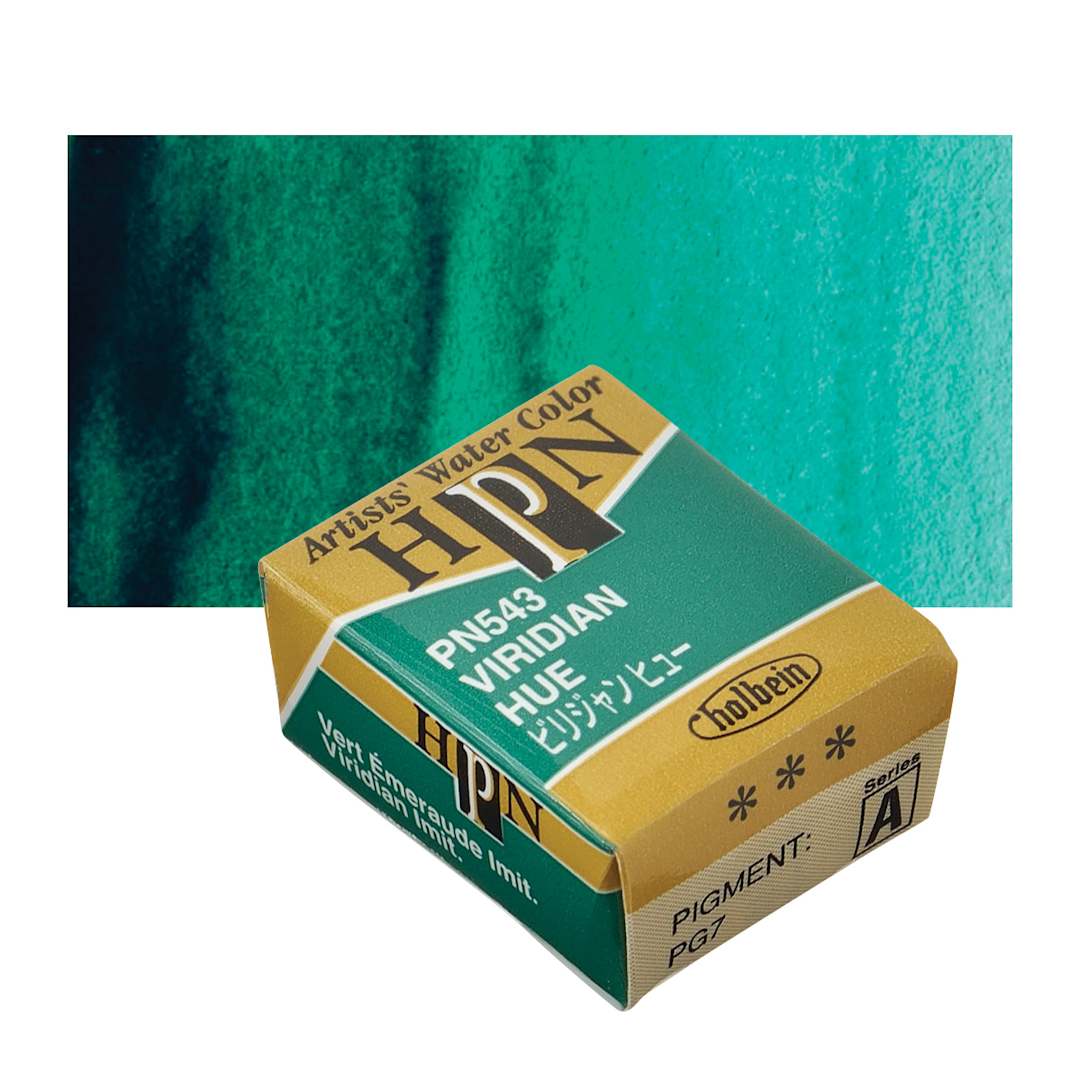 Open in modal - Holbein Artists' Watercolor Half Pan - Viridian Hue and swatch