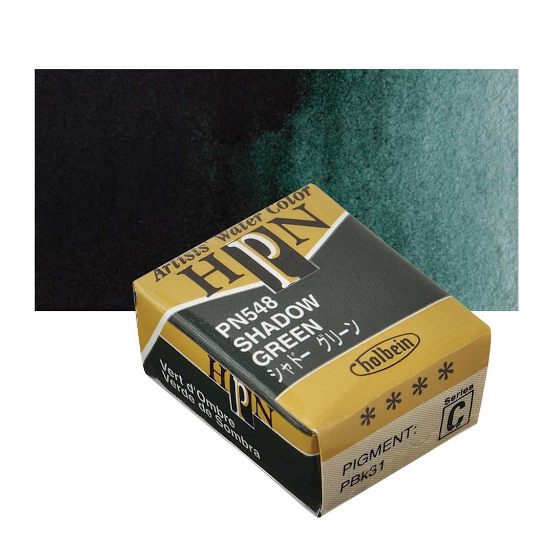 Open in modal - Holbein Artists' Watercolor Half Pan - Shadow Green and swatch