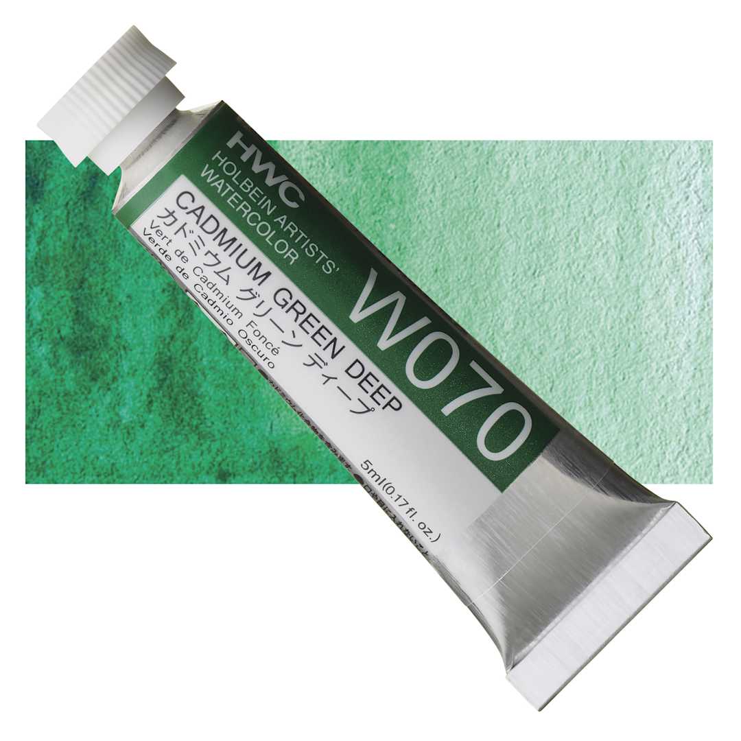 Open in modal - Holbein Artists' Watercolor - Cadmium Green Deep, 5 ml tube and swatch