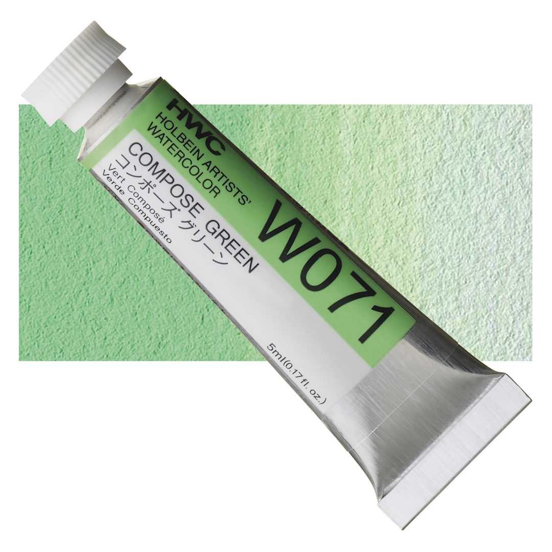 Open in modal - Holbein Artists' Watercolor - Compose Green 1, 5 ml tube and swatch