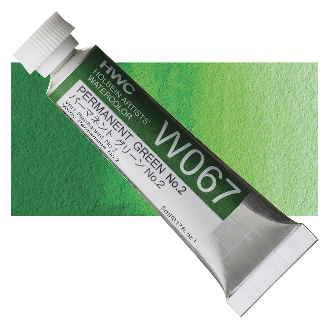 Open in modal - Holbein Artists' Watercolor - Permanent Green 2, 5 ml tube and swatch