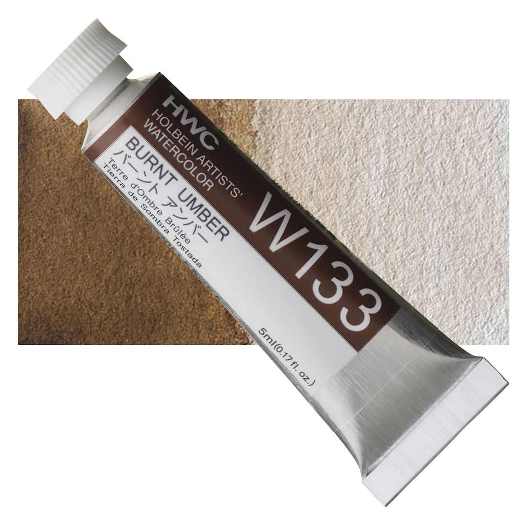 Open in modal - Holbein Artists' Watercolor - Burnt Umber, 5 ml tube and swatch