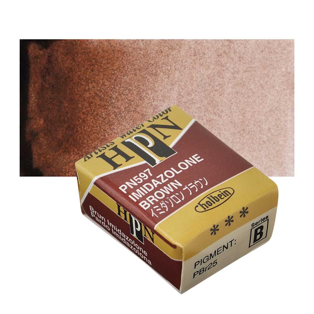 Open in modal - Holbein Artists' Watercolor Half Pan - Imidazolone Brown and swatch