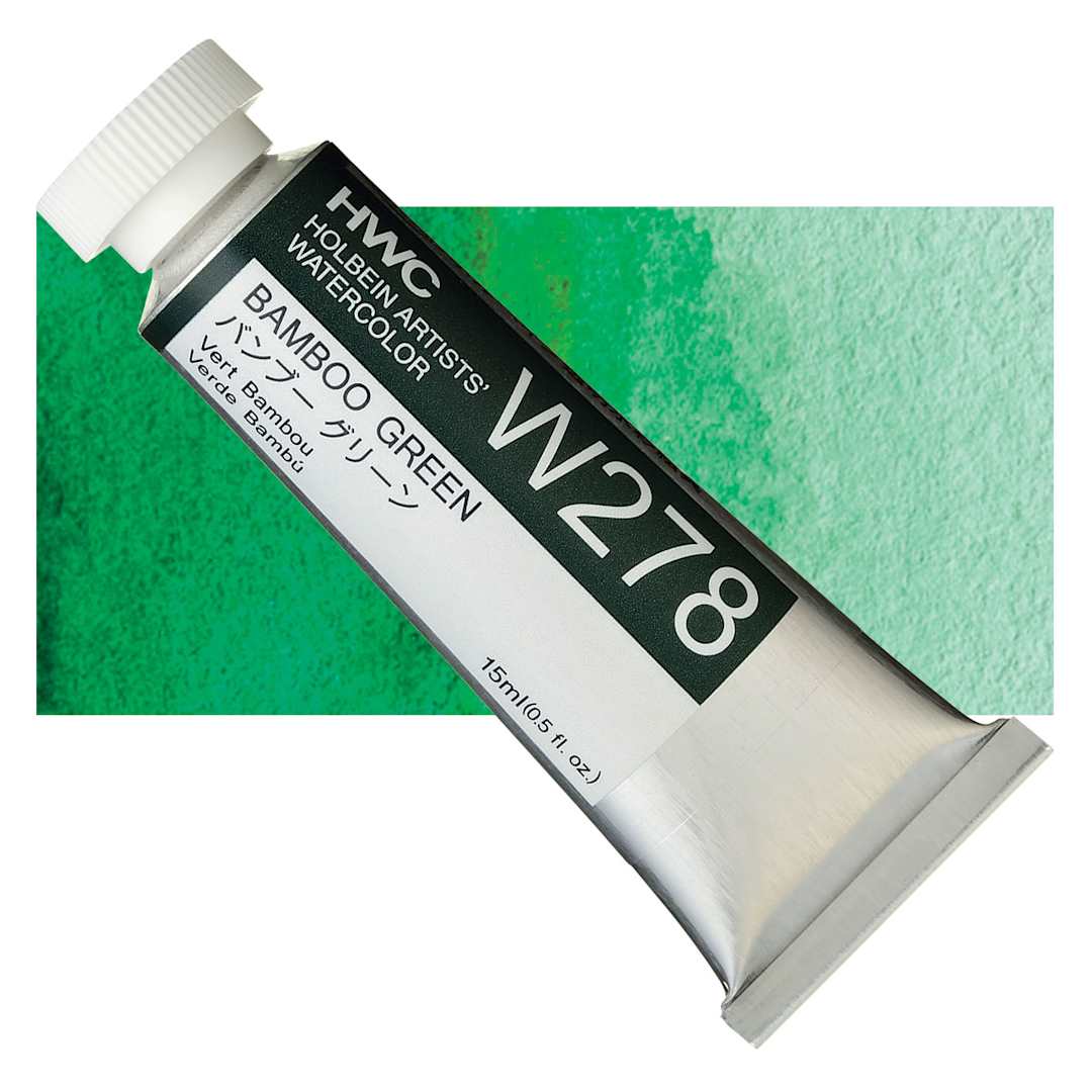 Open in modal - Holbein Artists' Watercolor - Bamboo Green, 15 ml tube and swatch