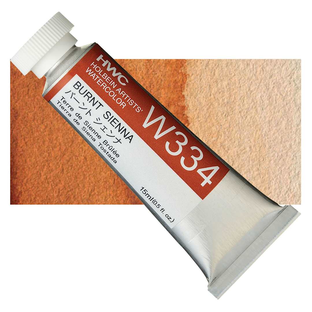 Open in modal - Holbein Artists' Watercolor - Burnt Sienna, 15 ml tube and swatch