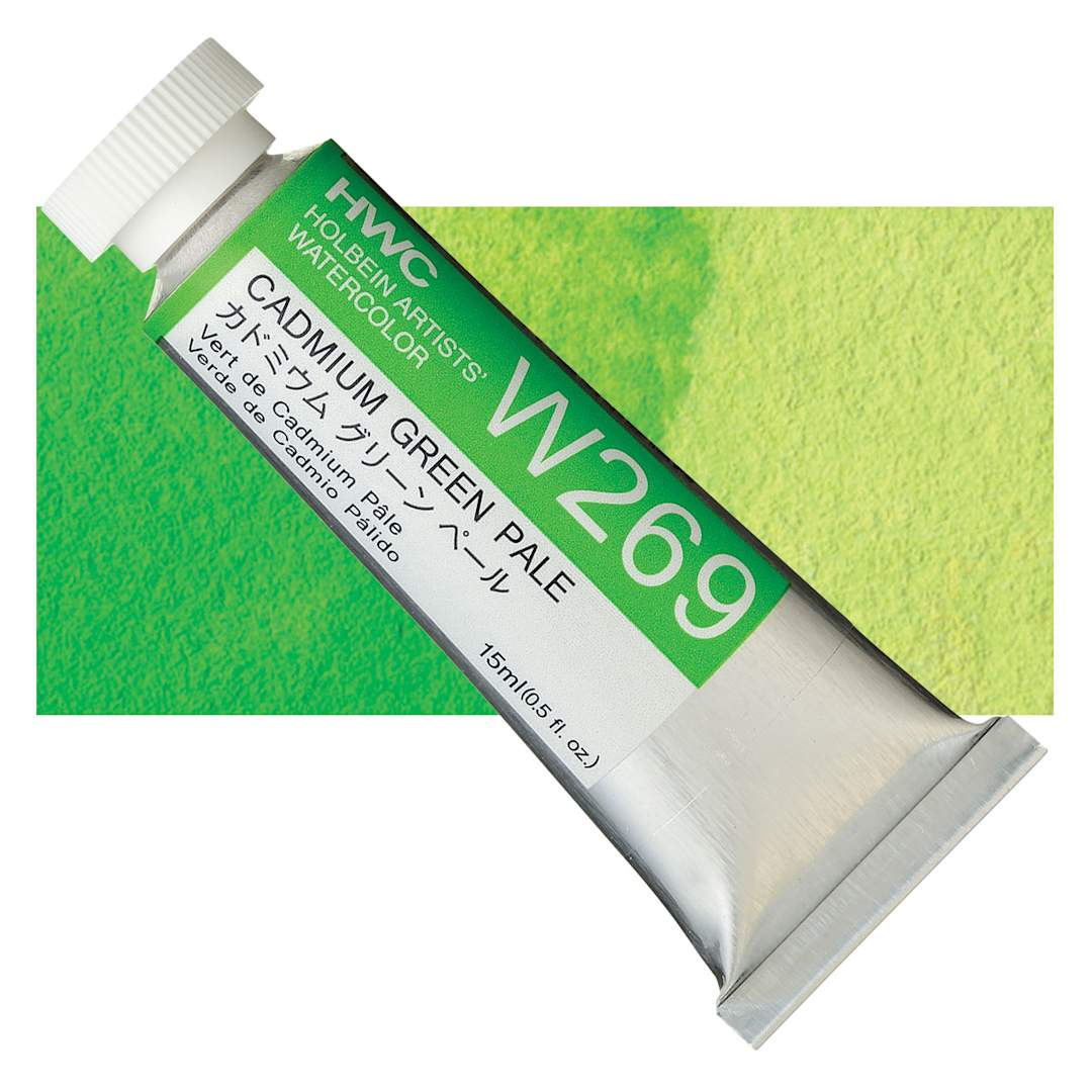 Open in modal - Holbein Artists' Watercolor - Cadmium Green Pale, 15 ml tube and swatch