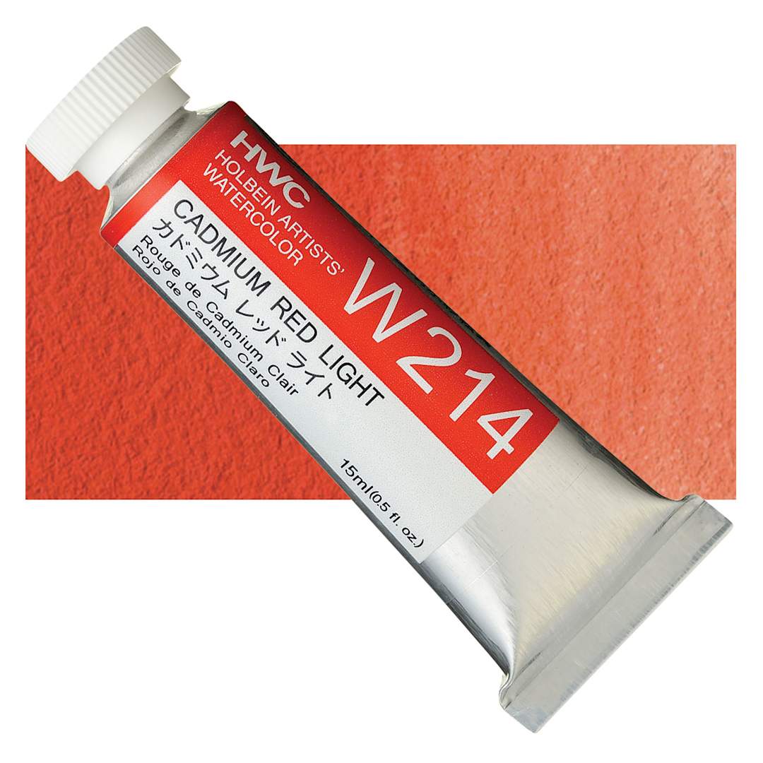 Open in modal - Holbein Artists' Watercolor - Cadmium Red Light, 15 ml tube and swatch