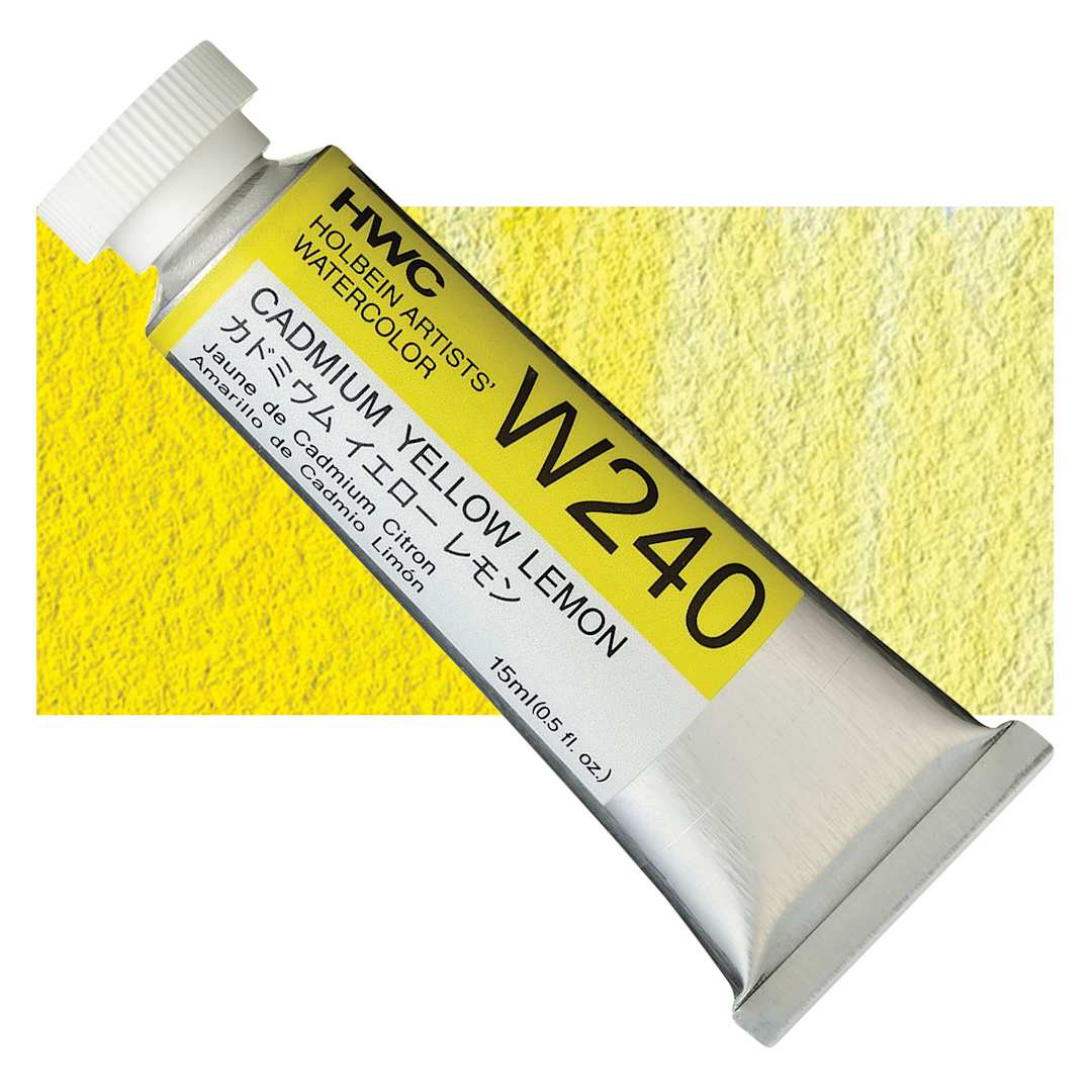 Open in modal - Holbein Artists' Watercolor - Cadmium Yellow Lemon, 15 ml tube and swatch