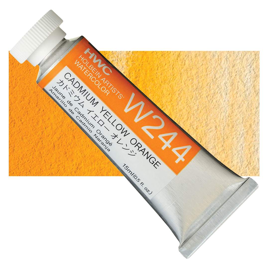 Open in modal - Holbein Artists' Watercolor - Cadmium Yellow Orange, 15 ml tube and swatch
