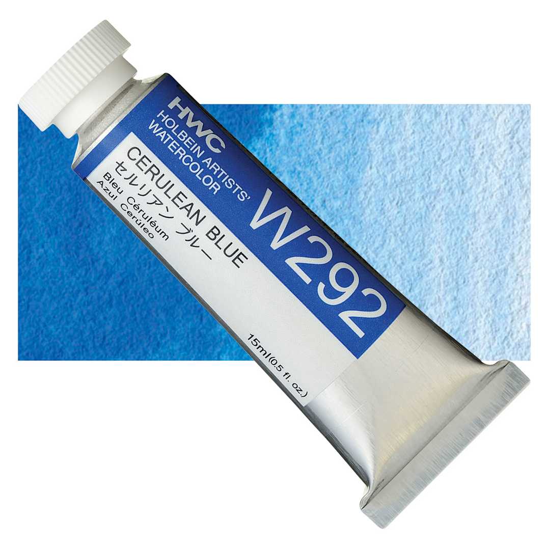 Open in modal - Holbein Artists' Watercolor - Cerulean Blue, 15 ml tube and swatch