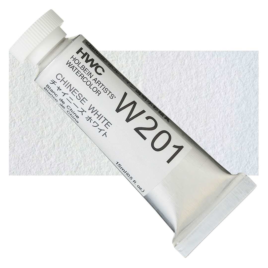 Open in modal - Holbein Artists' Watercolor - Chinese White, 15 ml Tube and swatch