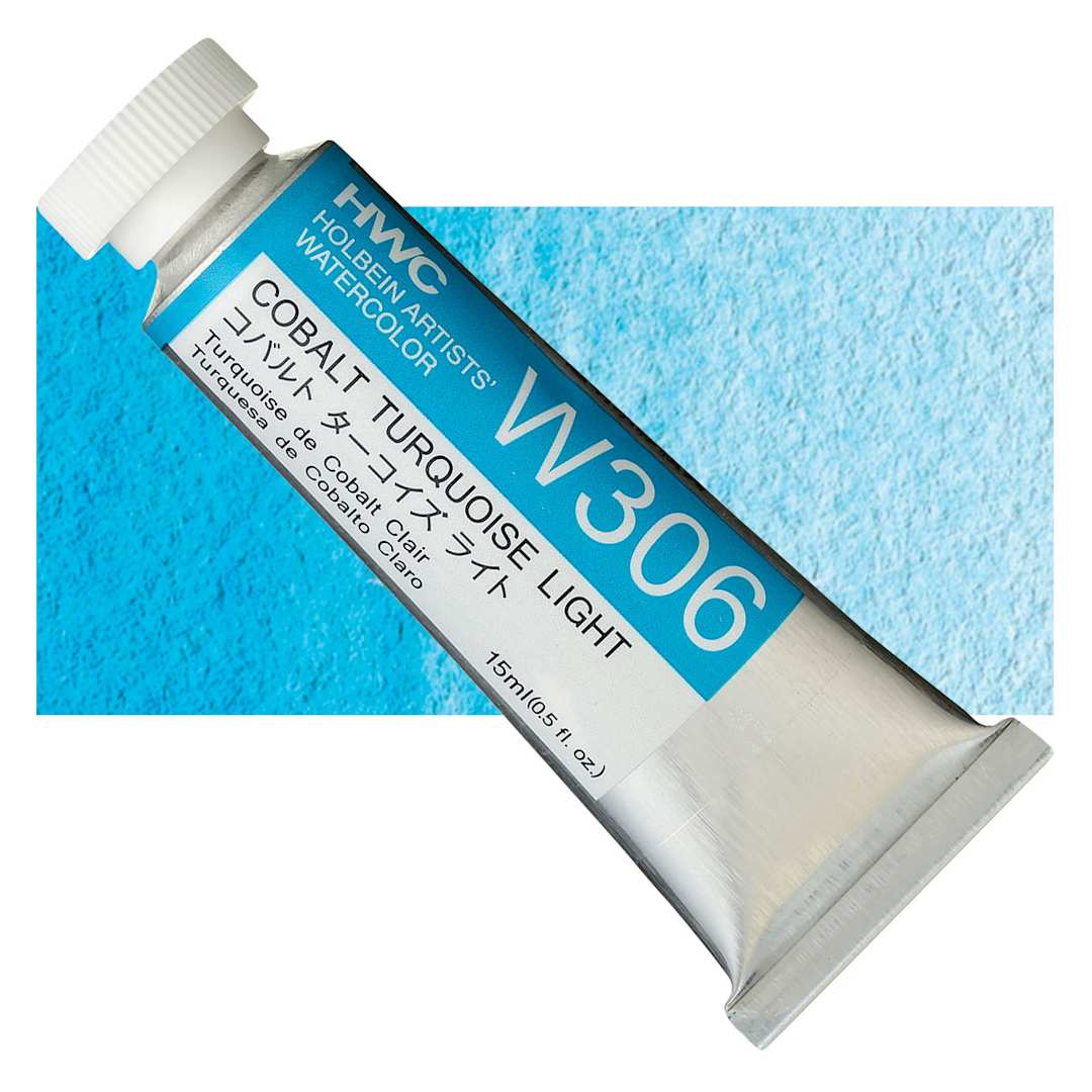 Open in modal - Holbein Artists' Watercolor - Cobalt Turquoise Light, 15 ml tube and swatch