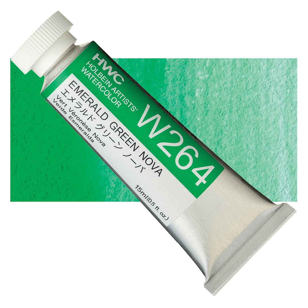 Open in modal - Holbein Artists' Watercolor - Emerald Green Nova, 15 ml tube and swatch