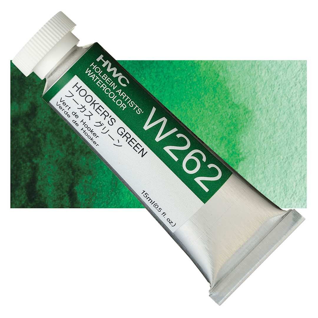 Open in modal - Holbein Artists' Watercolor - Hooker's Green, 15 ml tube and swatch