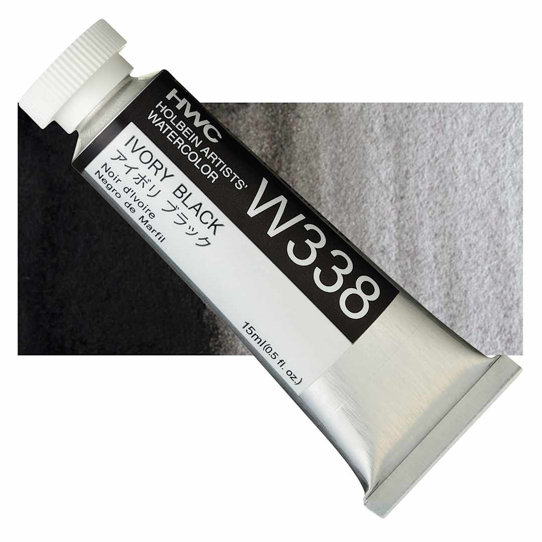 Open in modal - Holbein Artists' Watercolor - Ivory Black, 15 ml tube and swatch