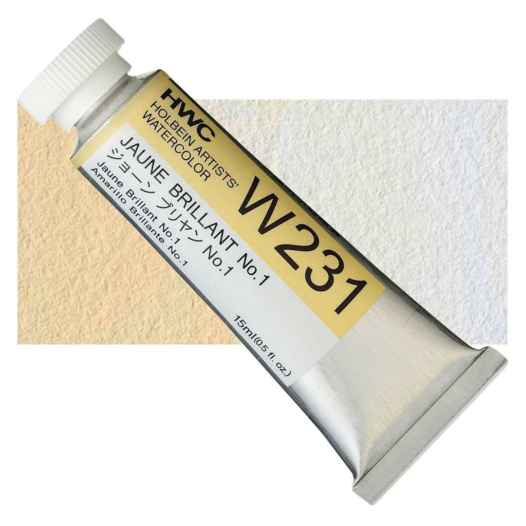 Open in modal - Holbein Artists' Watercolor - Jaune Brilliant 1, 15 ml tube and swatch