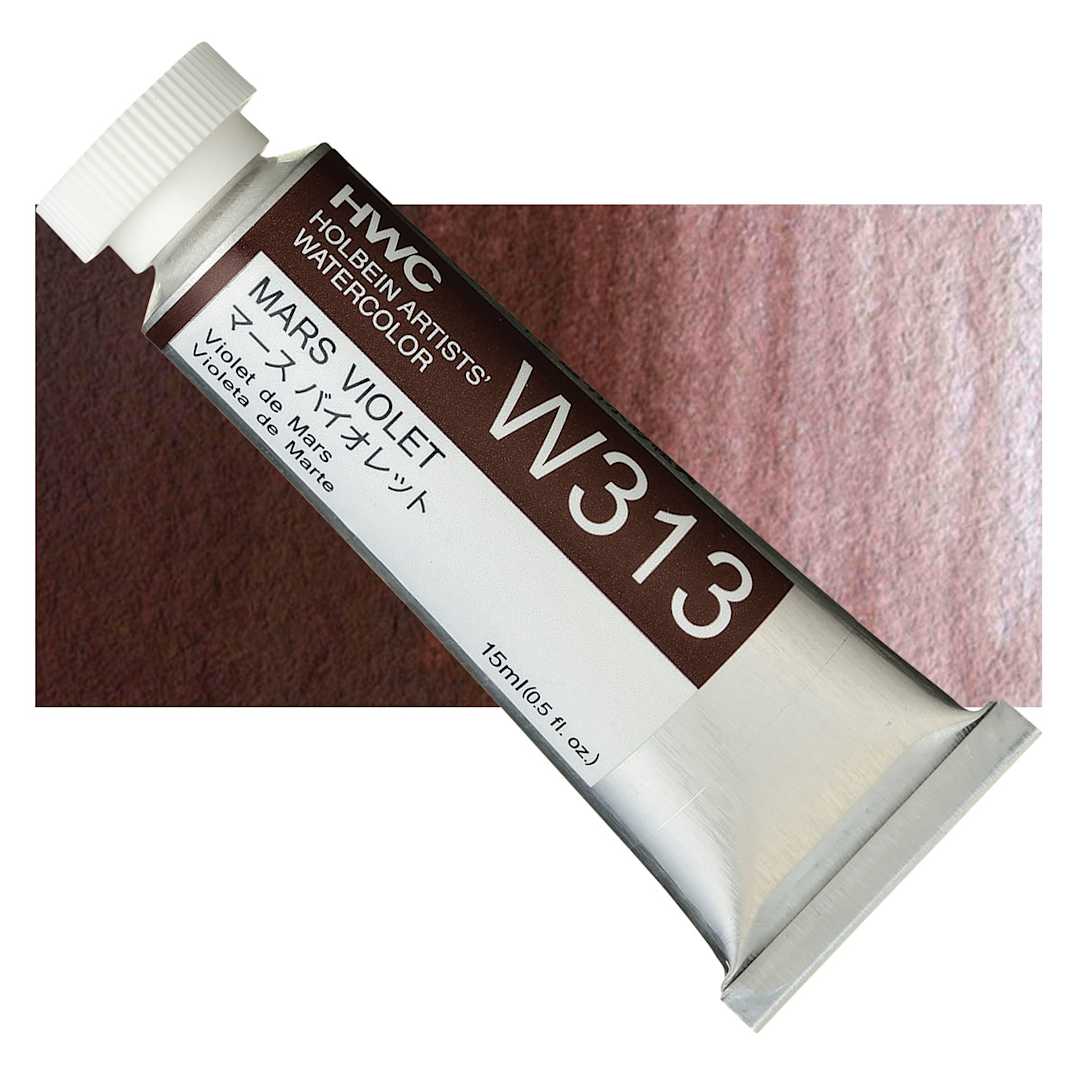 Open in modal - Holbein Artists' Watercolor - Mars Violet, 15 ml tube and swatch