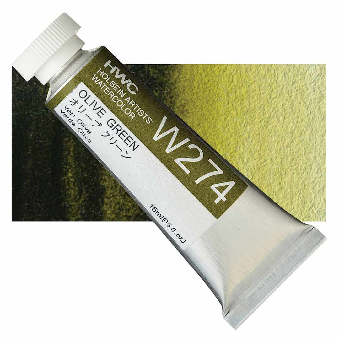 Open in modal - Holbein Artists' Watercolor - Olive Green, 15 ml tube and swatch