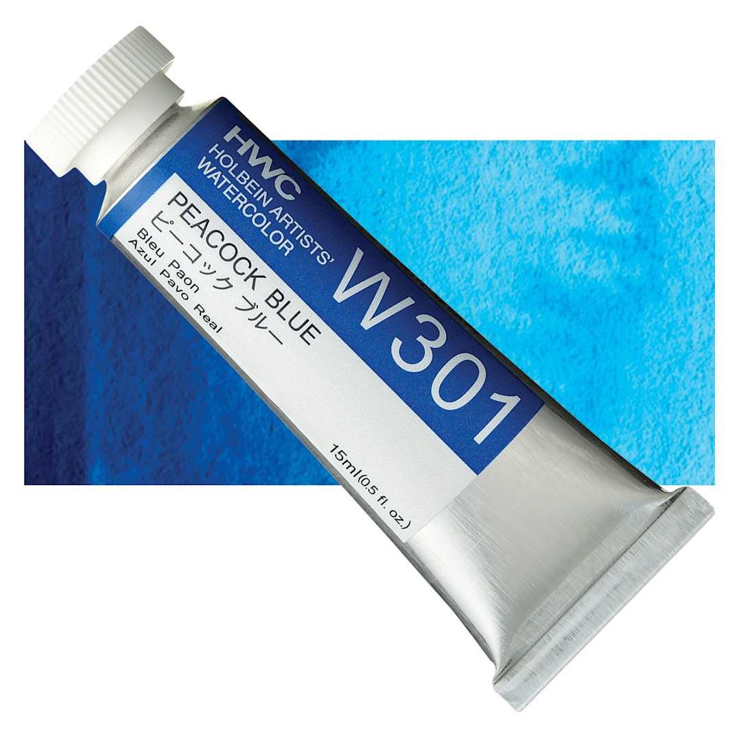 Open in modal - Holbein Artists' Watercolor - Peacock Blue, 15 ml tube and swatch