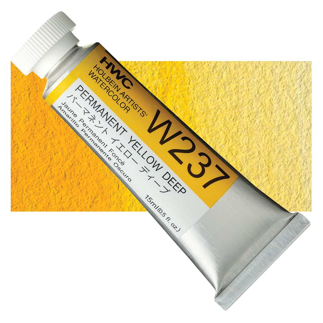 Open in modal - Holbein Artists' Watercolor - Permanent Yellow Deep, 15 ml tube and swatch