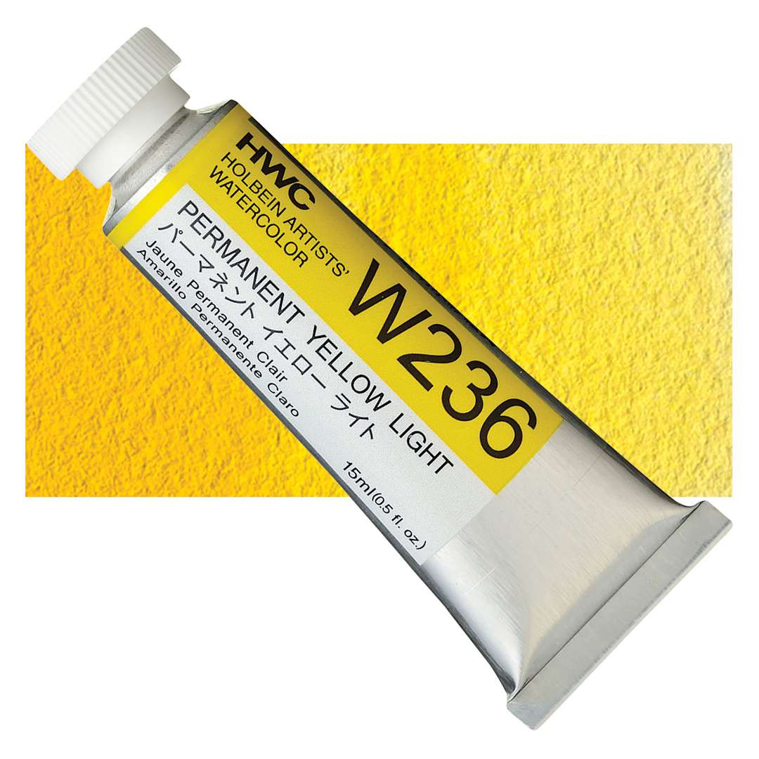 Open in modal - Holbein Artists' Watercolor - Permanent Yellow Light, 15 ml tube and swatch