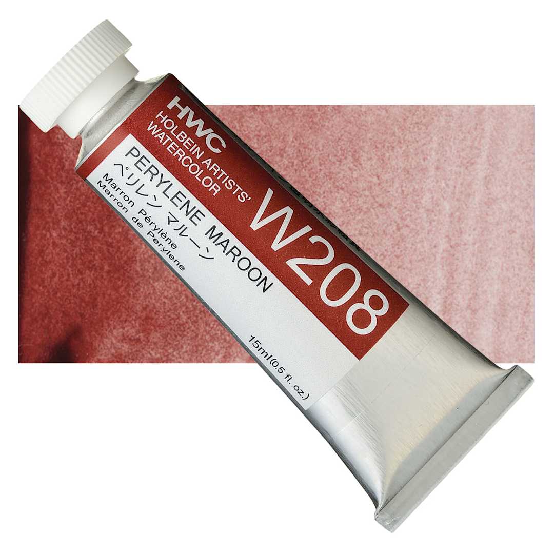 Open in modal - Holbein Artists' Watercolor - Perylene Maroon, 15 ml tube and swatch