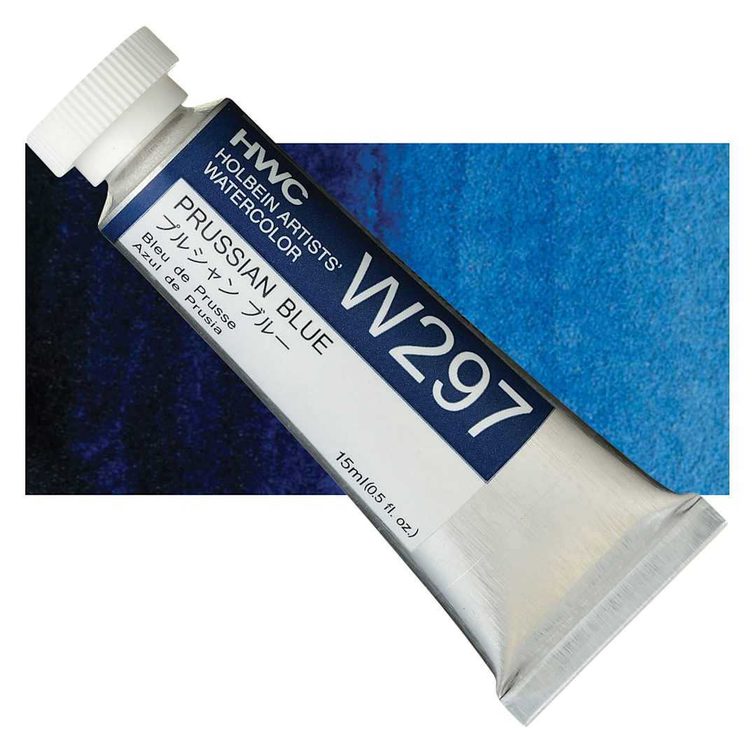 Open in modal - Holbein Artists' Watercolor - Prussian Blue, 15 ml tube and swatch
