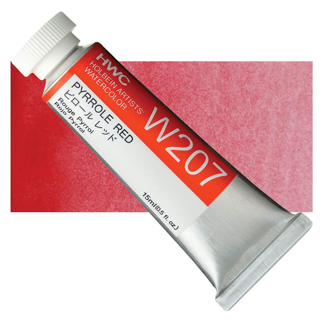 Open in modal - Holbein Artists' Watercolor - Pyrrole Red, 15 ml tube and swatch