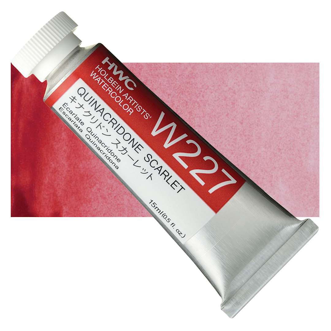 Open in modal - Holbein Artists' Watercolor - Quinacridone Scarlet, 15 ml tube and swatch