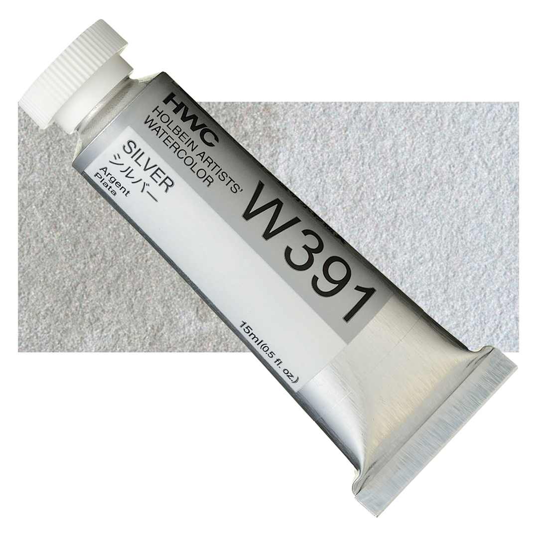 Open in modal - Holbein Artists' Watercolor - Silver, 15 ml tube and swatch