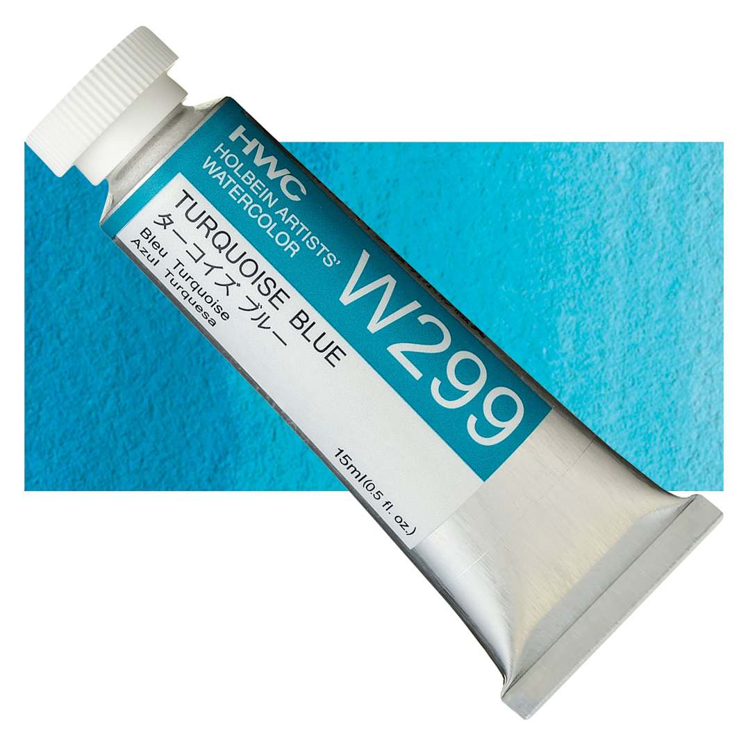 Open in modal - Holbein Artists' Watercolor - Turquoise Blue, 15 ml tube and swatch