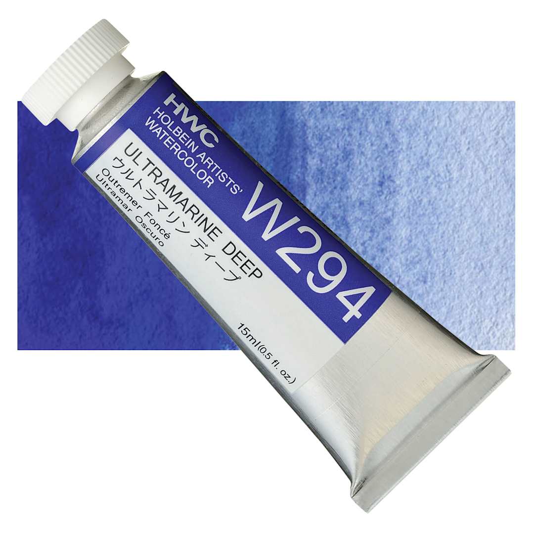 Open in modal - Holbein Artists' Watercolor - Ultramarine Deep, 15 ml tube and swatch