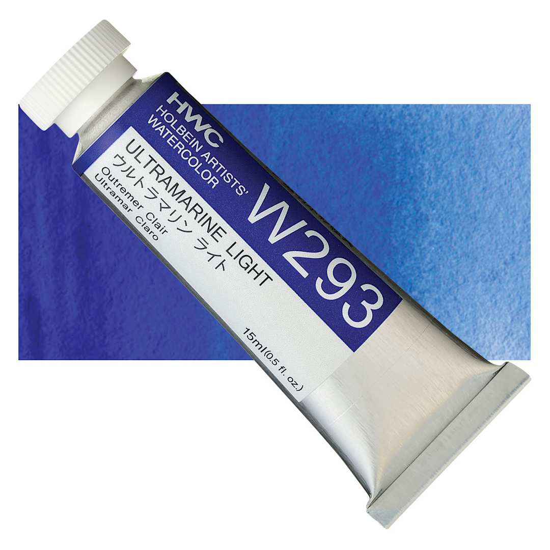 Open in modal - Holbein Artists' Watercolor - Ultramarine Light, 15 ml tube and swatch