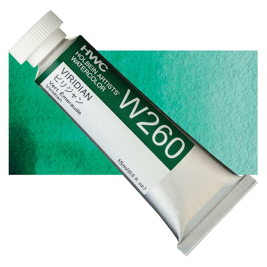 Open in modal - Holbein Artists' Watercolor - Viridian, 15 ml tube and swatch