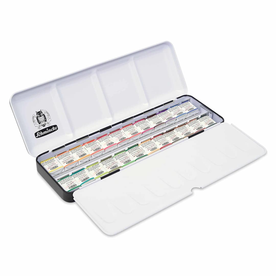 Open in modal - Schmincke Horadam Aquarell Watercolor Pans - Blick Exclusive! Set of 24, Foliage, Half Pans