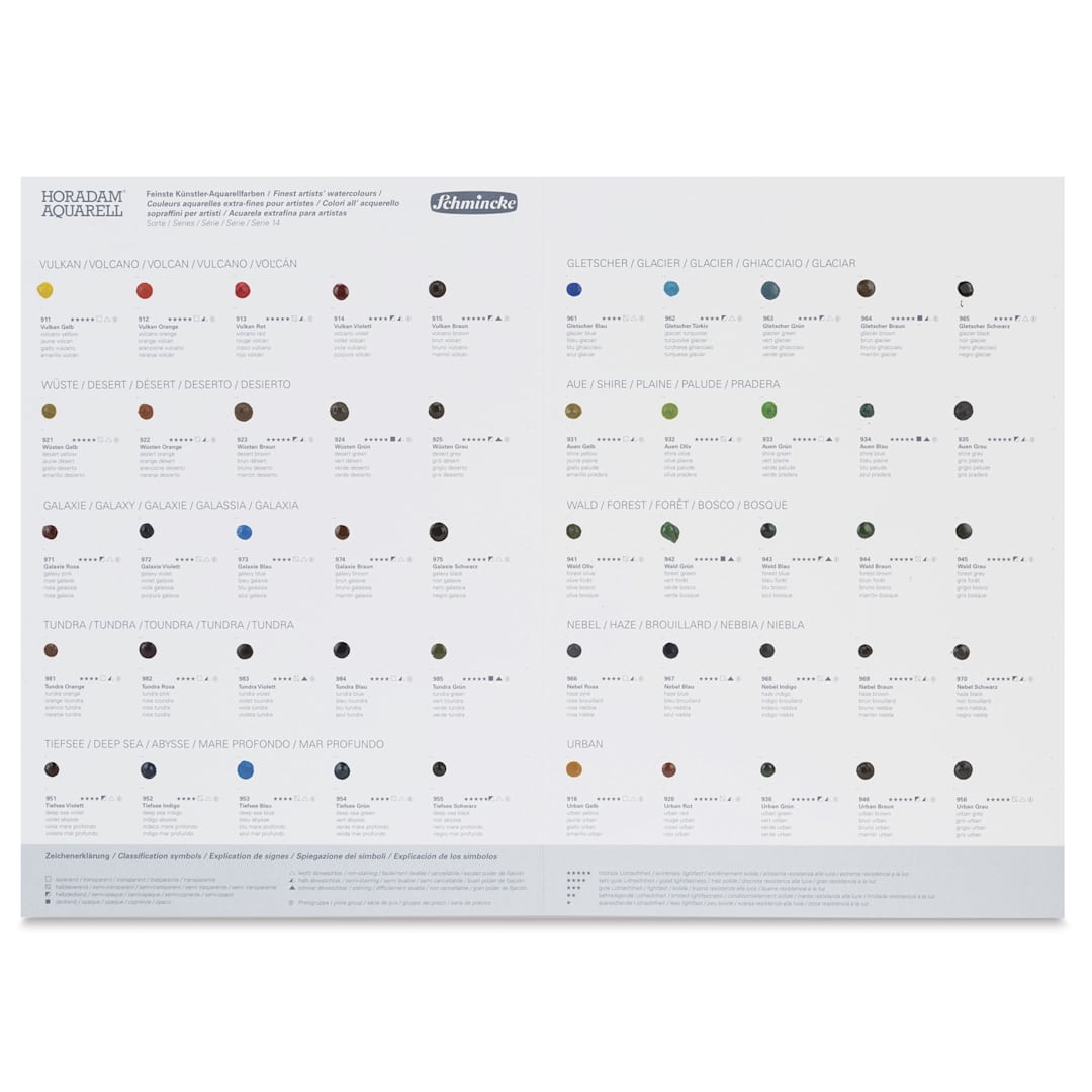 Open in modal - Schmincke Horadam Aquarell Artist Watercolor - 50 Color Dot Card, Supergranulation